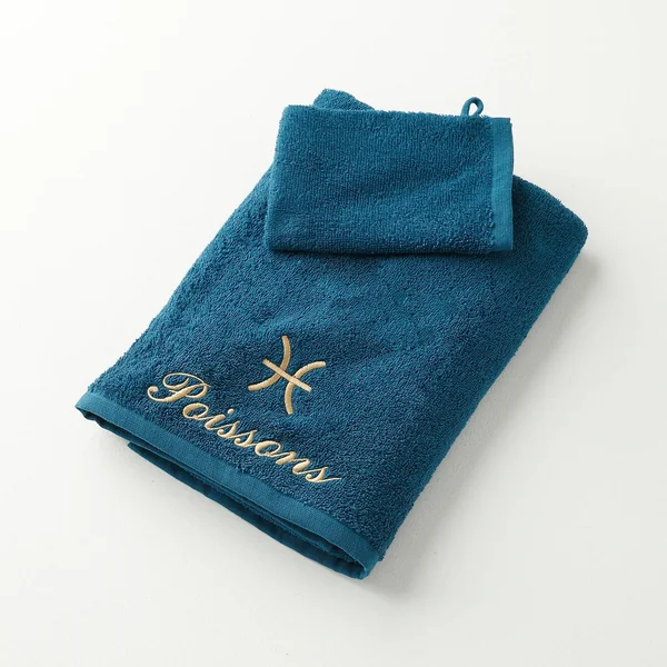 Serviettes de bain POISSON - 420g/m2, bleu paon