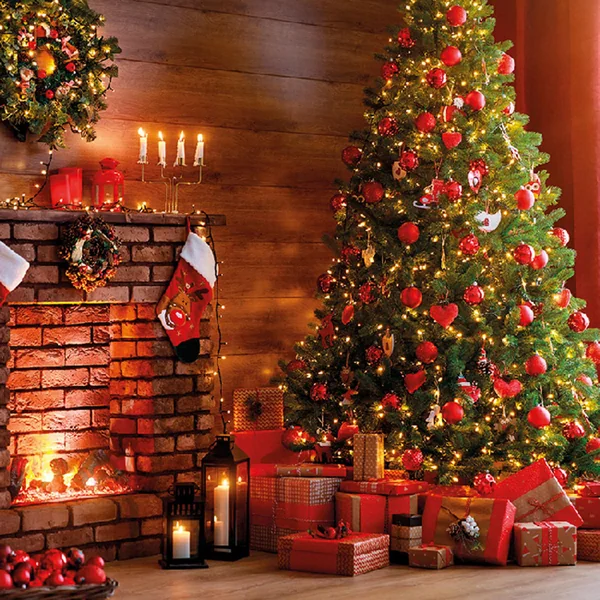 SET 20 SERVIETTES 3 PLIS 33X33CM SAPIN AU COIN DU FEU