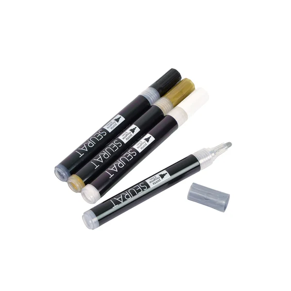 SET 4 MARQUEURS ACRYLIQUES POINTE 3MM BLANC NOIR OR ARGENT