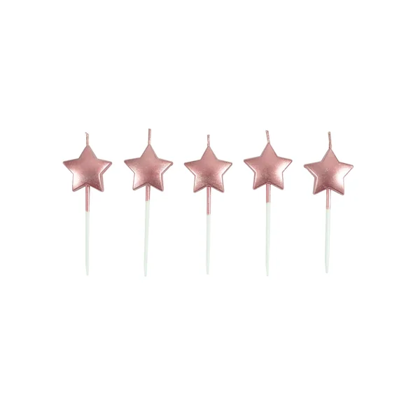 SET 5 BOUGIES FORME ETOILE 3D AVEC PLASTIQUE 7CM ROSE GOLD