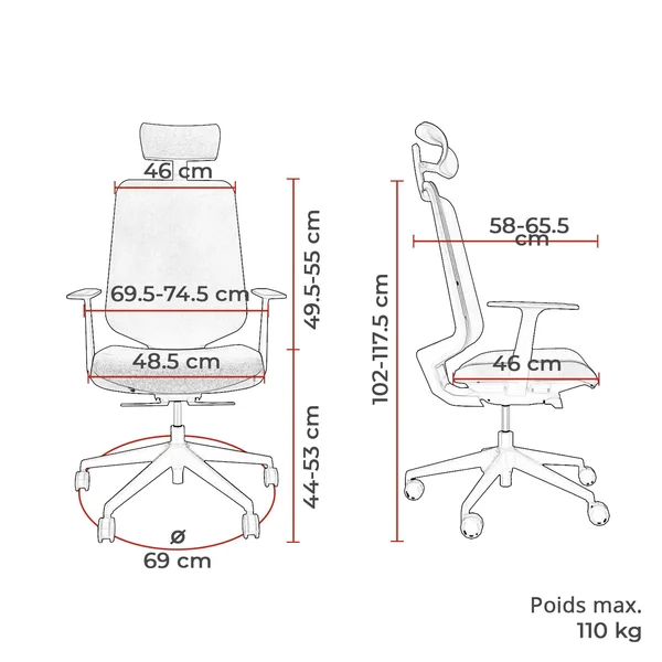 Siège de bureau en tissu coque noire Holly
