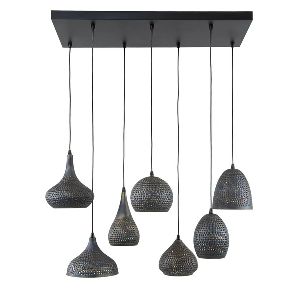 Suspension contemporaine en métal perforé 7 lampes Raphie
