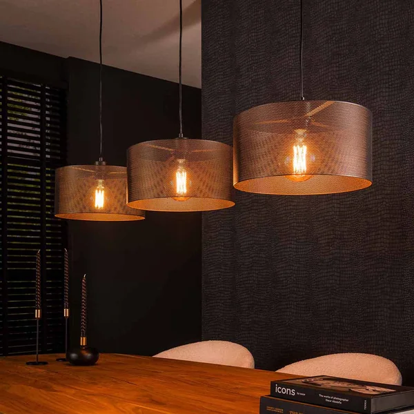 Suspension industrielle 3 lampes en métal noir arctique Priscillia