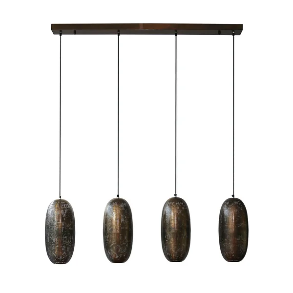 Suspension industrielle 4 lampes en métal bronze antique Celeste
