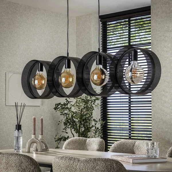 Suspension industrielle en métal anthracite 4 lampes Zoeline