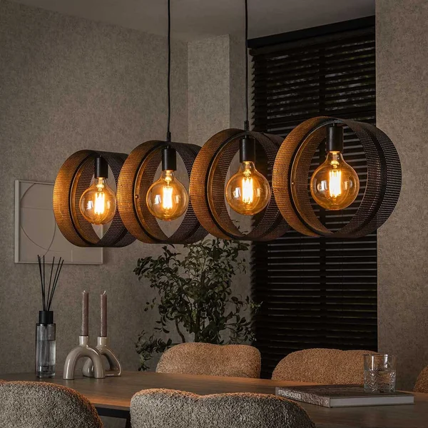 Suspension industrielle en métal anthracite 4 lampes Zoeline