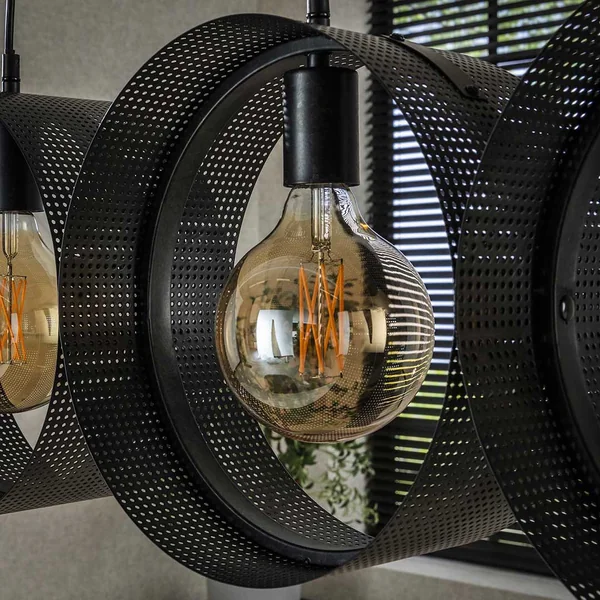 Suspension industrielle en métal anthracite 4 lampes Zoeline