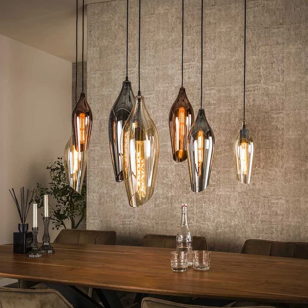 Suspension moderne 7 lampes en verre tricolore Lucia