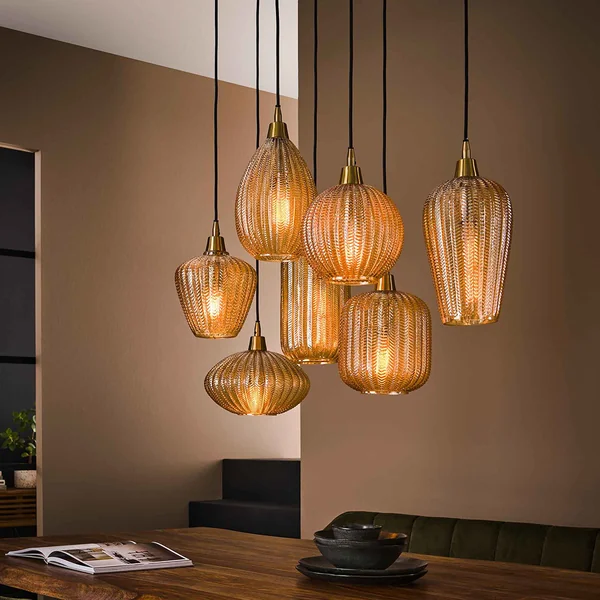 Suspension moderne en verre 7 lampes Ambrine