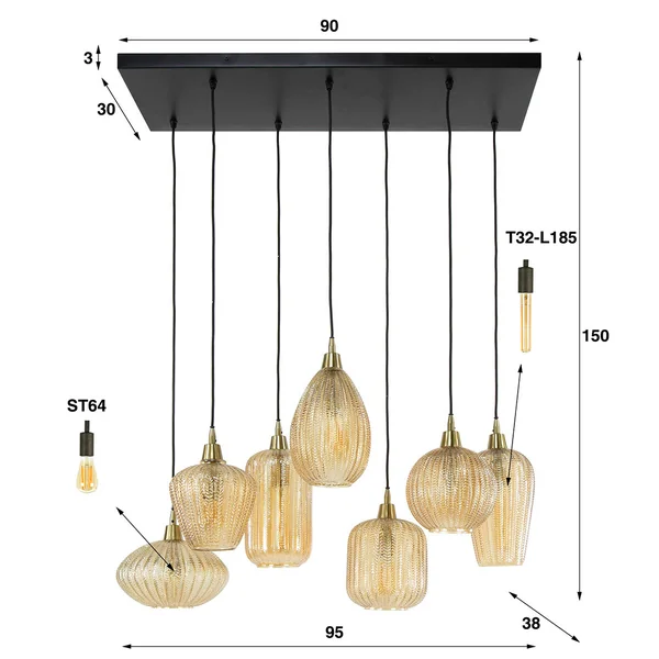 Suspension moderne en verre 7 lampes Ambrine