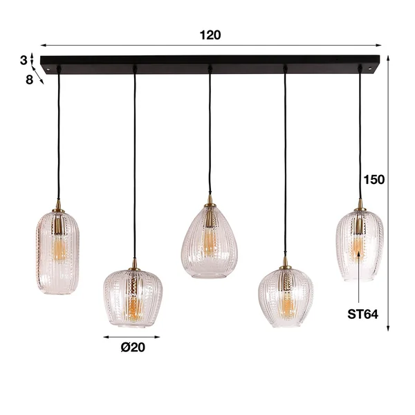 Suspension vintage 5 lampes en verre Adam