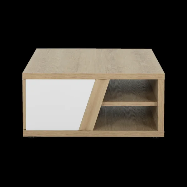 Table basse carrée décor bois et blanc avec tiroir Gustave