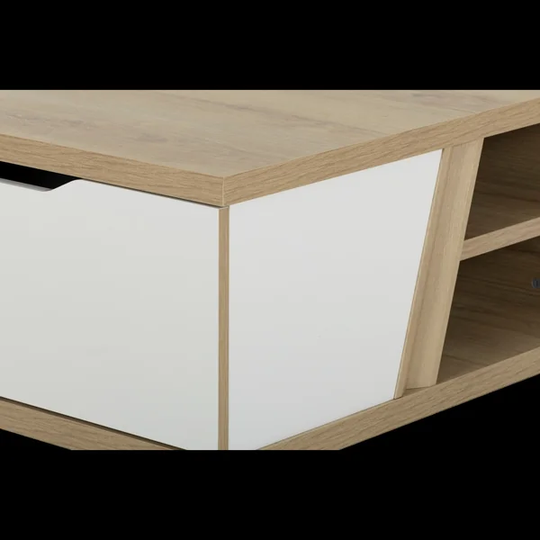 Table basse carrée décor bois et blanc avec tiroir Gustave