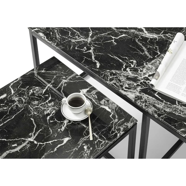 Table basse industrielle métal et verre noir (lot de 3) Claudia