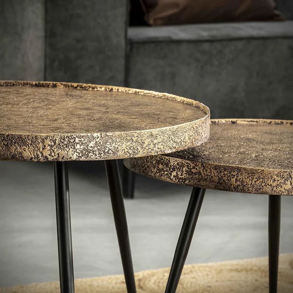 Table basse industrielle ronde en métal bronze antique (lot de 2) Eugenie