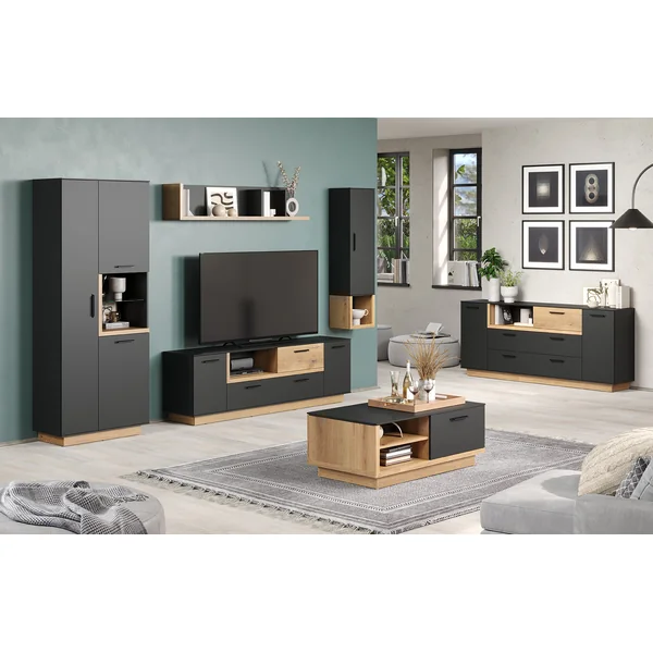 Table basse rectangulaire moderne chêne/anthracite Cindy