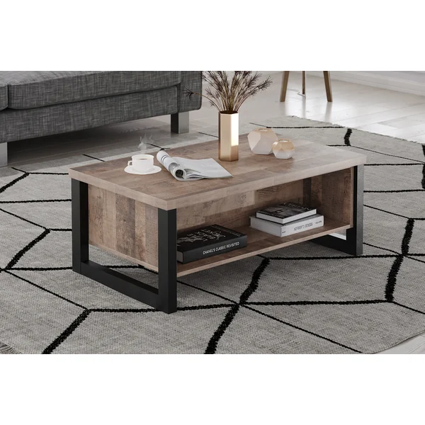 Table basse rectangulaire style industriel chêne foncé Clémentine