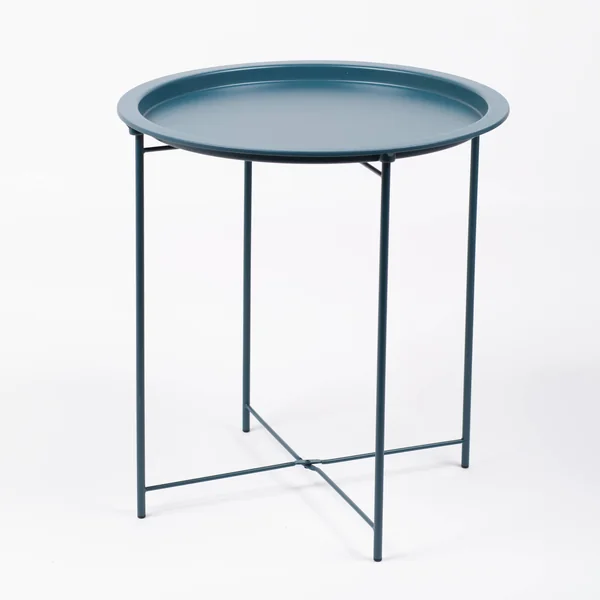 Table d'appoint métal, plateau coloré, bleu paon