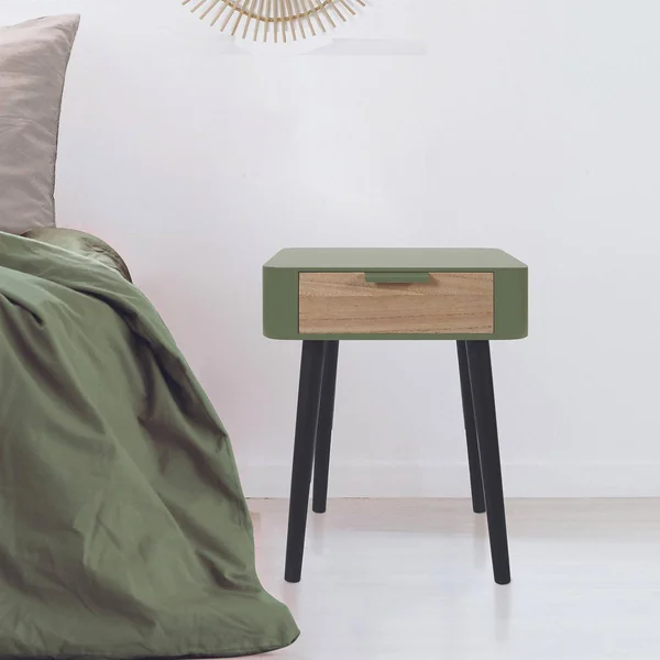 Table de chevet bicolore, 1 tiroir, vert