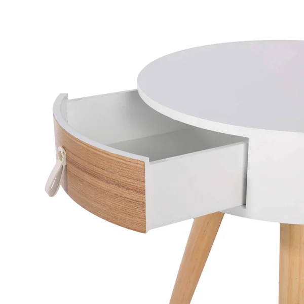 Table de chevet ronde bicolore TIHAME - 1 tiroir, blanc