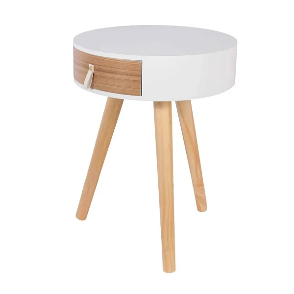 Table de chevet ronde bicolore TIHAME - 1 tiroir, blanc