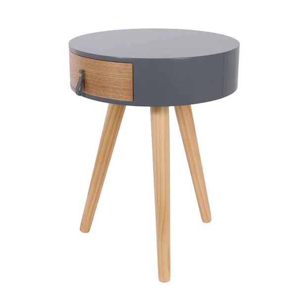 Table de chevet ronde bicolore TIHAME - 1 tiroir, gris