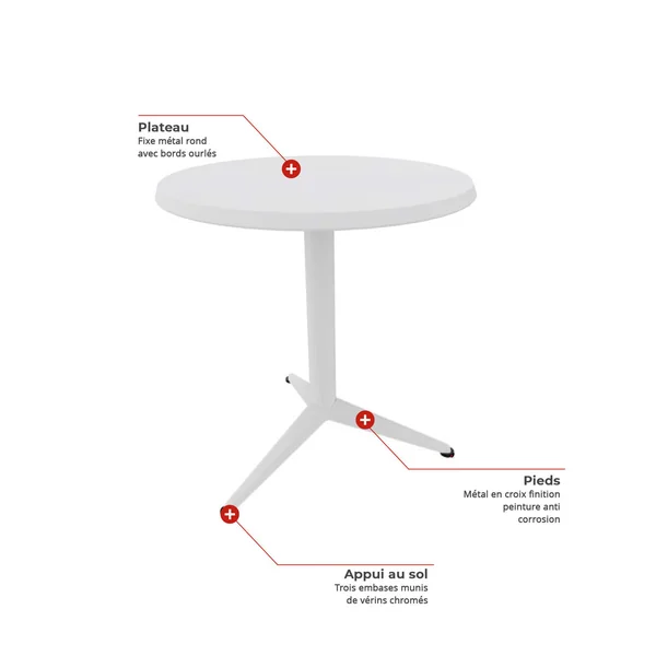 Table de restauration rabattable ronde en métal pour extérieur 69 cm Palomba
