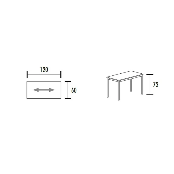 Table de réunion métal et bois chêne moyen profondeur 60 cm Aurore