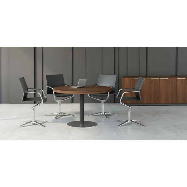 Table de réunion ronde coloris noyer piétement noir Kennedy