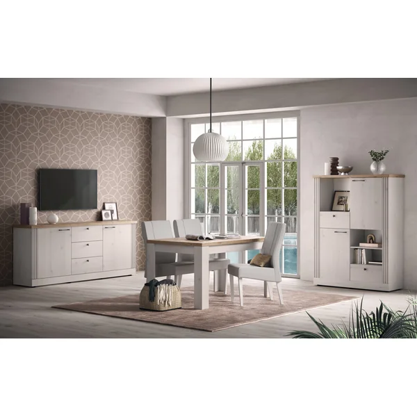 Table de salle à manger extensible contemporaine chêne blanc Elbeth