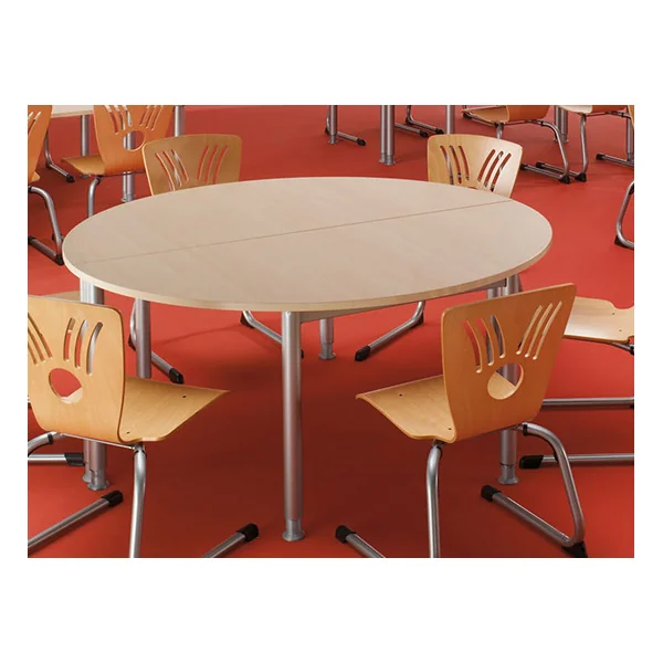 Table d'extension demi-ronde réglable en hauteur métal argenté et bois chêne moyen Dallas I