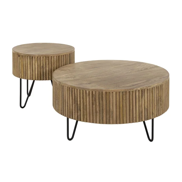 Tables basses rondes en manguier massif massif Horizon (lot de 2)