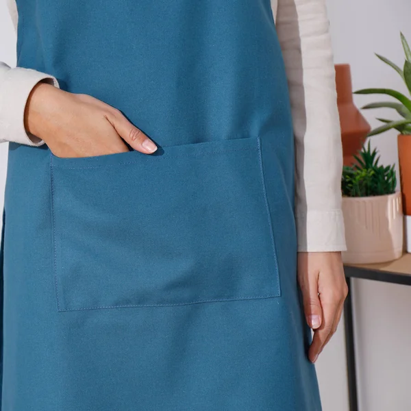 Tablier de cuisine japonais coton uni personnalisable, bleu