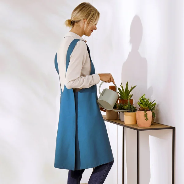 Tablier de cuisine japonais coton uni personnalisable, bleu