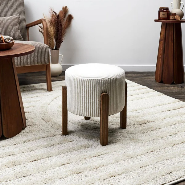 Tabouret cylindrique, pieds en bois, blanc