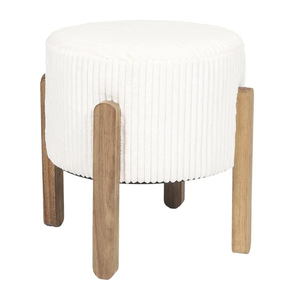 Tabouret cylindrique, pieds en bois, blanc