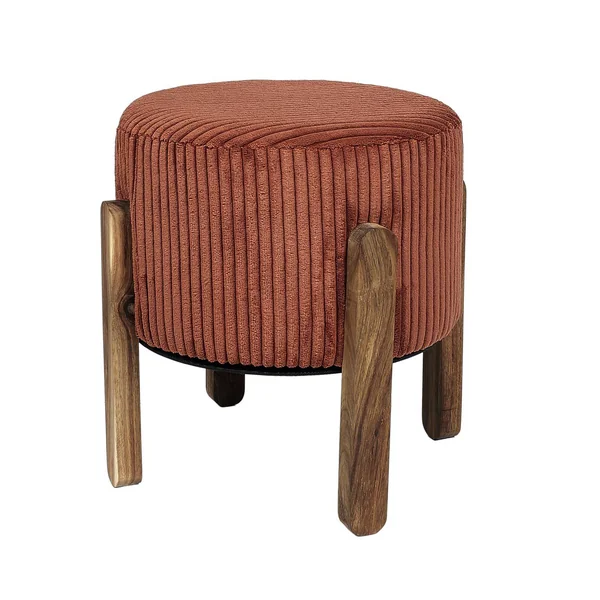 Tabouret cylindrique, pieds en bois, terracotta