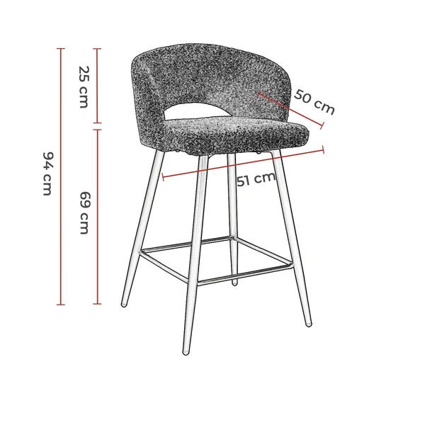 Tabouret de bar moderne en tissu Coralia (lot de 2)