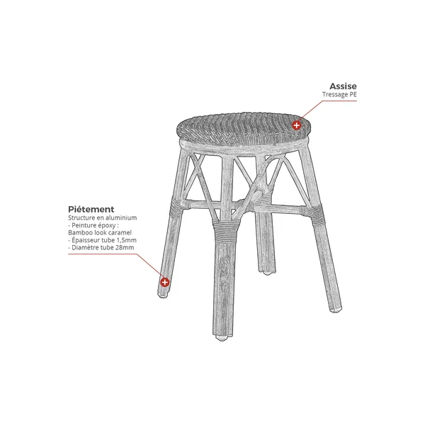 Tabouret de bistrot empilable d'extérieur en rotin Britney