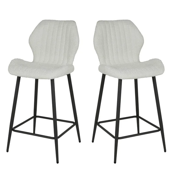 Tabourets de bar modernes en tissu bouclé blanc Eldorado (lot de2)