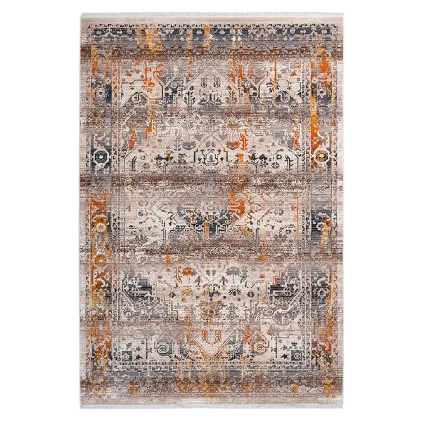 Tapis avec franges taupe rectangle vintage Hedmark
