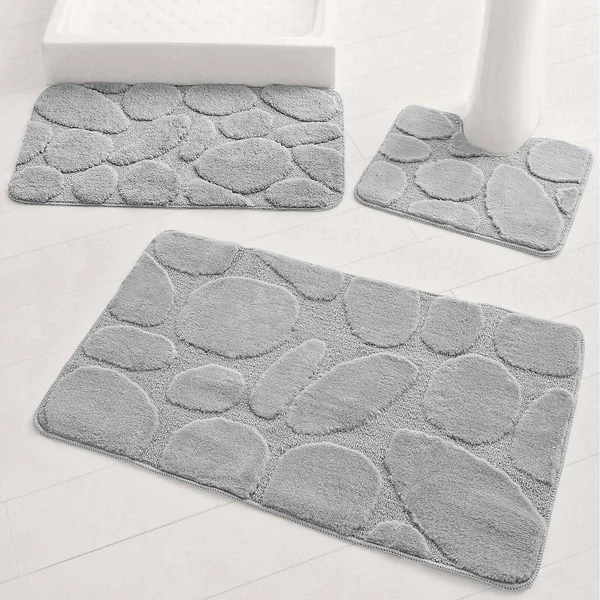 Tapis de bain motif galets, gris