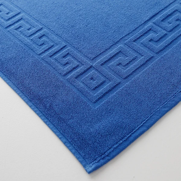 Tapis de bain éponge liteau motif frise grecque, bleu dur
