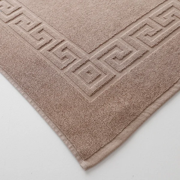 Tapis de bain éponge liteau motif frise grecque, taupe