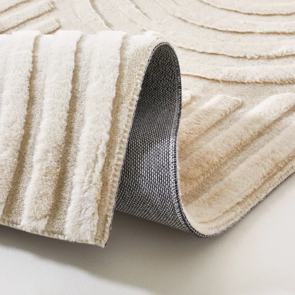 Tapis embossé rectangulaire, motif arches, beige