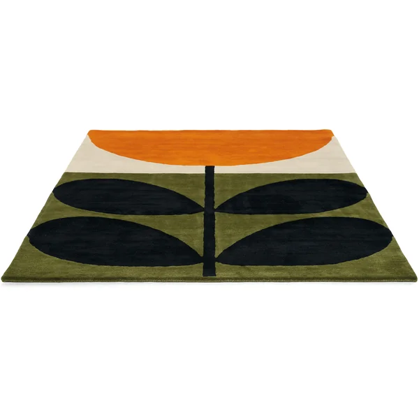 Tapis poils ras laine floral tufté main design Stem Black