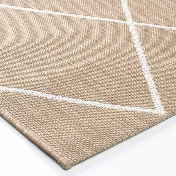 Tapis rectangulaire, tissage motif losanges, naturel