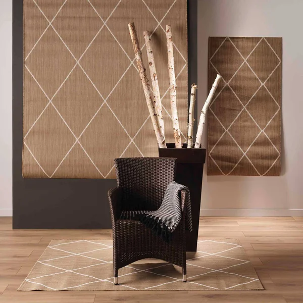 Tapis rectangulaire, tissage motif losanges, naturel