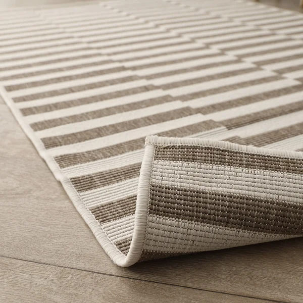Tapis rectangulaire à rayures, taupe