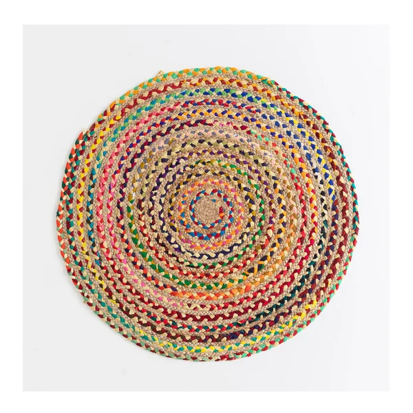 Tapis rond en jute et coton, multicolore